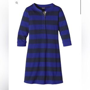 Patagonia Rugby Striped Dress Midi 3/4 Sleeves Blue M